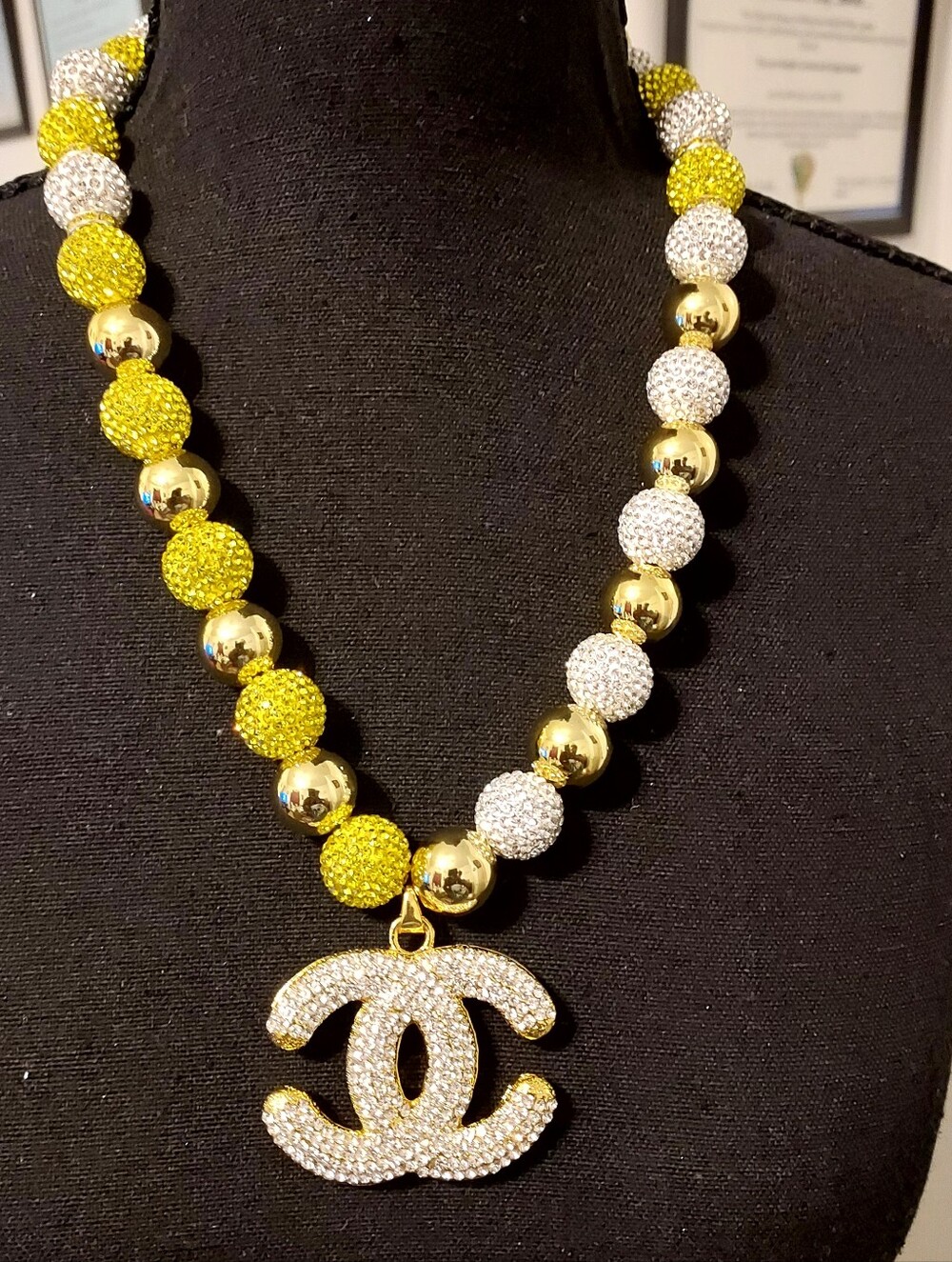 Gold Yellow White Crystal  Pendant Necklace -  Designer-Inspired Women’s Jewelry